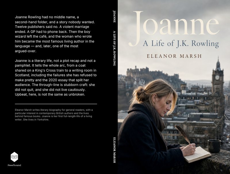 Full print cover of 'Joanne: A Life of J.K. Rowling' by Eleanor Marsh — back cover, spine, and front cover as sent to the printer